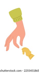 Hand with knight chess piece flat icon Strategic game. Vector illustration