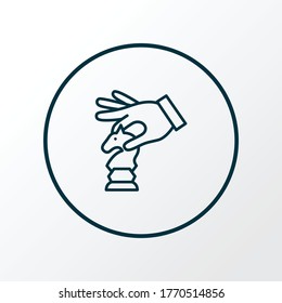 Hand with knight icon line symbol. Premium quality isolated chess horse element in trendy style.