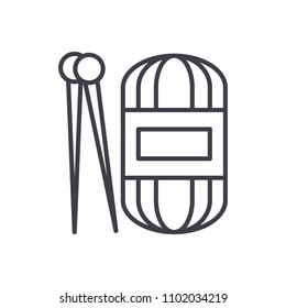 Hand knit black icon concept. Hand knit flat  vector symbol, sign, illustration.