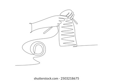Hand knitting. Handmade concept one-line drawing