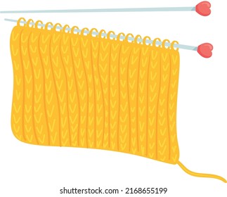 Hand knitting hobby icon. Cartoon needle with yellow wool isolated on white background