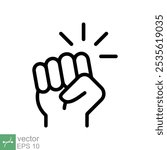 Hand knocking on door icon. Simple outline style. Knock, touch, knuckle, force, fight, fist, bump, punch, strong, knocker concept. Line vector illustration isolated on white background. EPS 10.