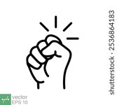 Hand knocking on door icon. Simple outline style. Knock, touch, knuckle, force, fight, fist, bump, punch, strong, knocker concept. Line vector illustration isolated on white background. EPS 10.