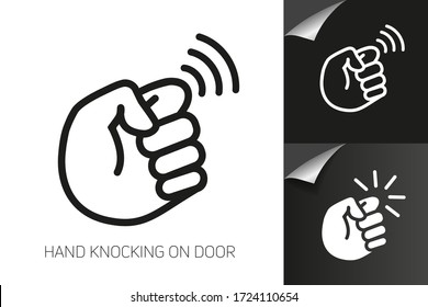 Hand is knocking on door icon set on white and black background
