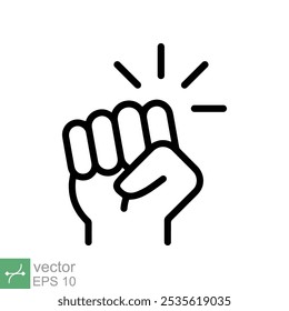 Hand knocking on door icon. Simple outline style. Knock, touch, knuckle, force, fight, fist, bump, punch, strong, knocker concept. Line vector illustration isolated on white background. EPS 10.