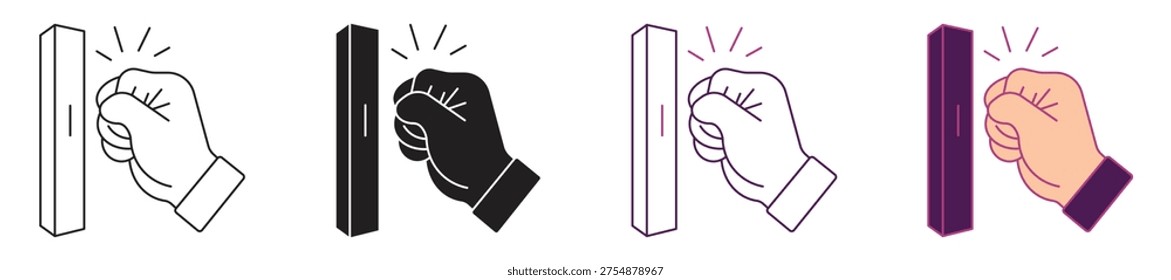 Hand knocking on door icon set. Vector illustration on white background.