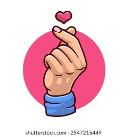 Mano con el icono coreano del Vector de la historieta de la muestra del corazón del amor 
Ilustración. Personas Festiva Icon Concept Isolated Premium 
Vector. Estilo plano de la historieta 