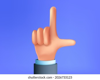 Hand in L for loser gesture. Hand sign in cartoon 3d style. Vector illustration
