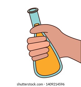 hand with laboratory instruments in white background