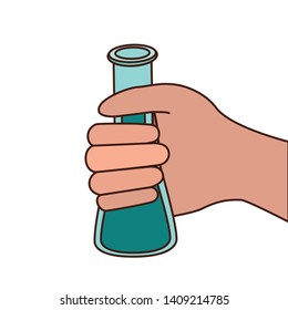 hand with laboratory instruments in white background