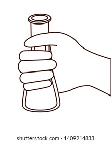 hand with laboratory instruments in white background
