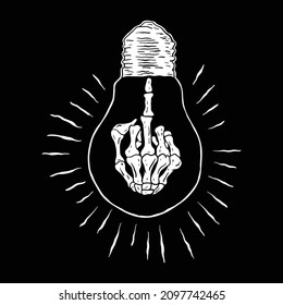 hand in the lamp, hand drawn black and white vector illustration
