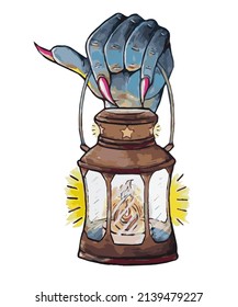 Hand and Lamp Halloween Watercolor