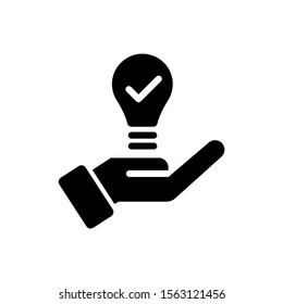 Hand and a lamp icon, Propose brilliant idea, Suggest, offer, present new idea,solution, plan vector icon in black flat design on white background