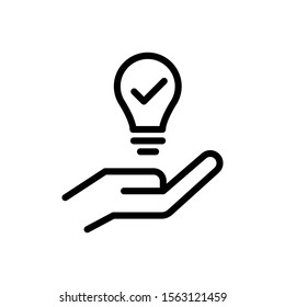 Hand and a lamp icon, Propose brilliant idea, Suggest, offer, present new idea,solution, plan vector icon in line art style on white background