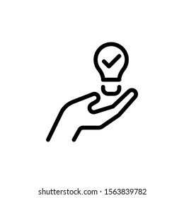 Hand and a lamp icon, Propose brilliant idea, Suggest, offer, present new idea,solution, plan vector icon in black flat design on white background