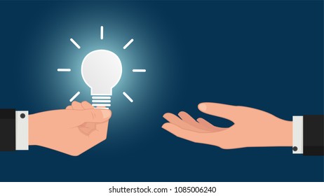 Hand and lamp idea vector. free space for text. wallpaper. background.