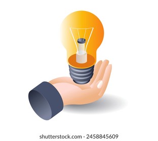 Hand with lamp infographic idea 3d illustration flat isometric