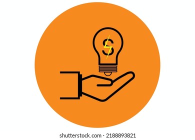 hand and lamp line icon vector design template for business