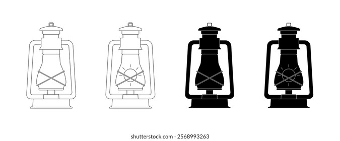 Hand lamp set icons. Linear and silhouette style. Vector icons.