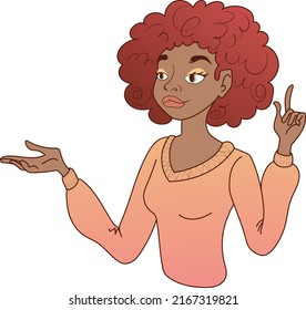 Hand language and gesticulating concept. Young girl pointing to the side with her hand