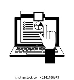 hand with laptop computer and document