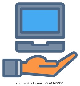 Hand Laptop Computer Symbol oder Logo-Illustration gefüllt Umriss-Farbstil. Symbole für Unternehmen und Finanzen
