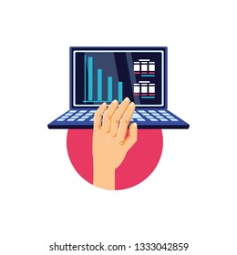hand and laptop computer with infographic