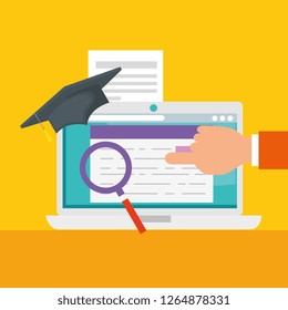 hand with laptop document technology to study
