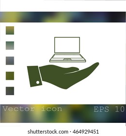 Hand with laptop icon