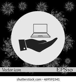 Hand with laptop icon