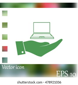 Hand with laptop icon
