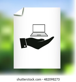 Hand with laptop icon