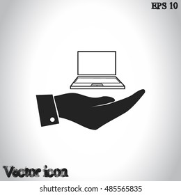 Hand with laptop icon