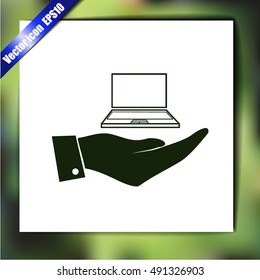 Hand with laptop icon