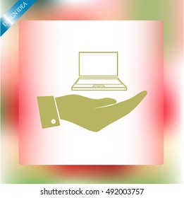 Hand with laptop icon
