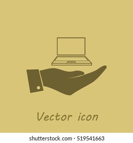 Hand with laptop icon
