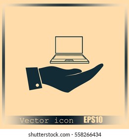 Hand with laptop icon