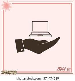 Hand with laptop icon