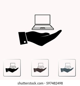 Hand with laptop icon