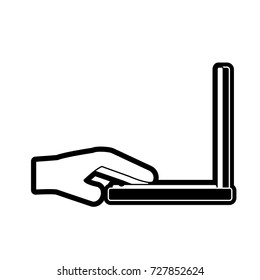 hand with laptop  vector illustration