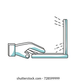hand with  laptop  vector illustration