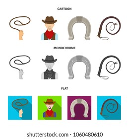 Hand lasso, cowboy, horseshoe, whip. Rodeo set collection icons in cartoon,flat,monochrome style vector symbol stock illustration web.