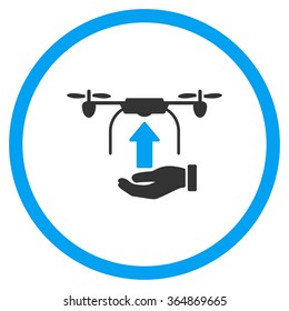 Hand Launch Drone vector icon. Style is bicolor flat circled symbol, blue and gray colors, rounded angles, white background.