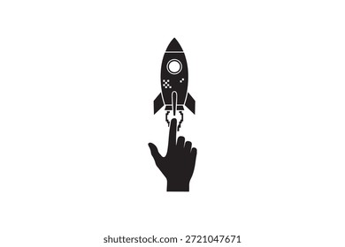 Silueta del concepto de lanzamiento de cohete de mano - Icono de lanzamiento de cohete de presión de dedo en blanco y negro