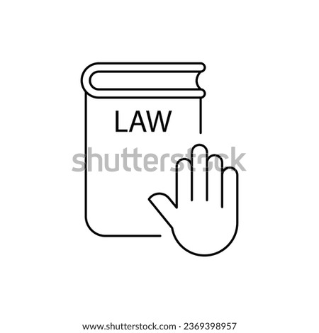 Hand and law book icon design. Hand on constitution thin line icon, oath on inauguration. Modern vector illustration.