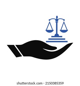 Diseño del logo de Hand Law. Logo de la ley con vector de concepto de mano. Diseño del logotipo Hand and and Law