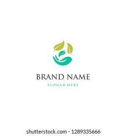 Hand Leaf Care Nature Abstract Creative Modern Business Logo