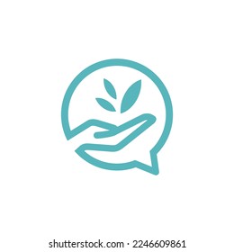hand leaf chat logo design vector sign