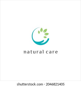 hand and leaf concept ,natural care logo design vector image illustration 